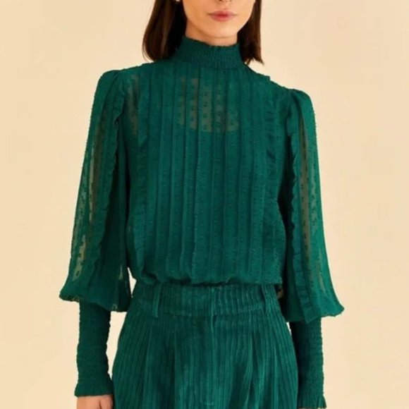 FARM Rio - Emerald Ruffle Long Sleeve Blouse. NWT. SIZE XL.